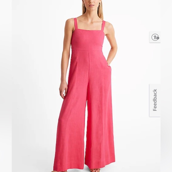Express Pants - Express Pink Linen Blend Wide Leg Jumpsuit. Square Neck Sleeveless. Size small